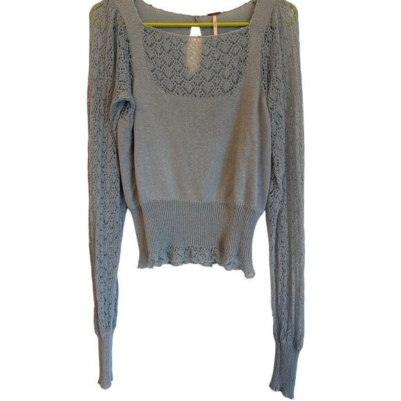Free People Dynamic Duo Pointelle Rib Long Sleeve Top Cashmere Blue S - Picture 8 of 9